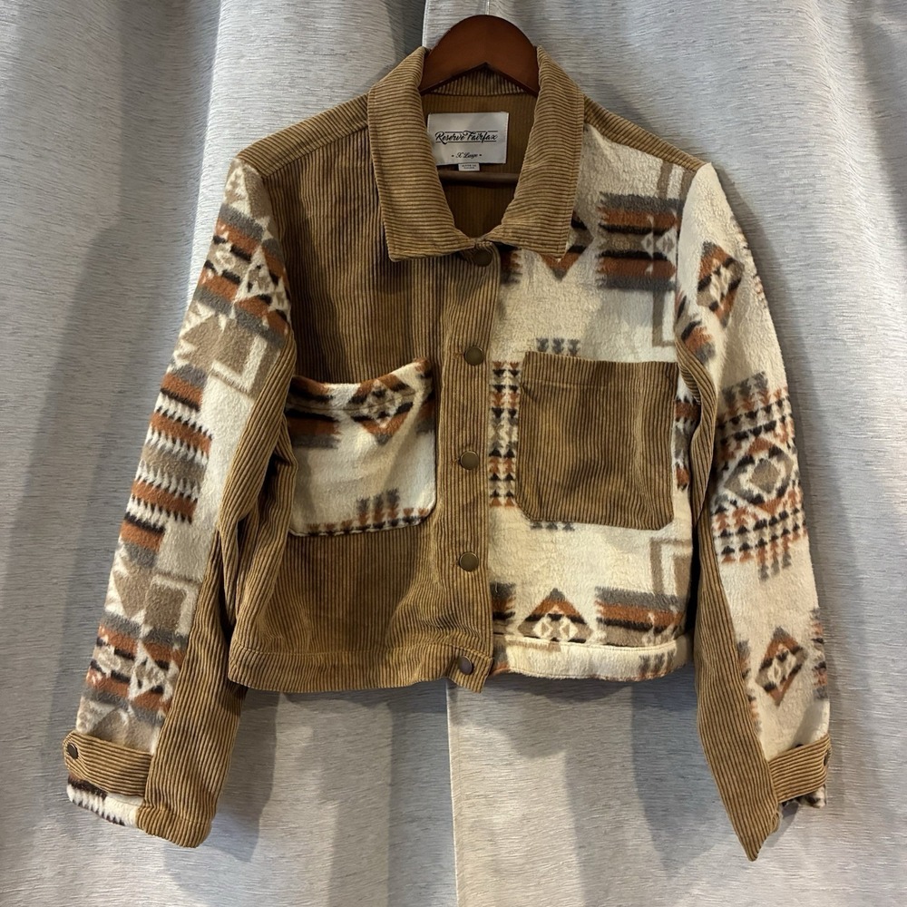 Reserve Fairfax Womens XL Brown Corduroy Aztec Fleece Crop Jacket‎
